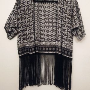 Flowy Open Cardigan with Black Fringe